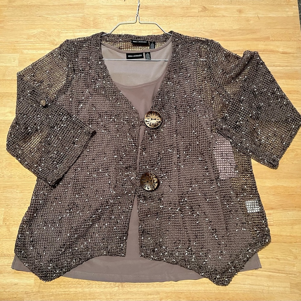 2 pc sheer sweater/cardigan and tank set.
